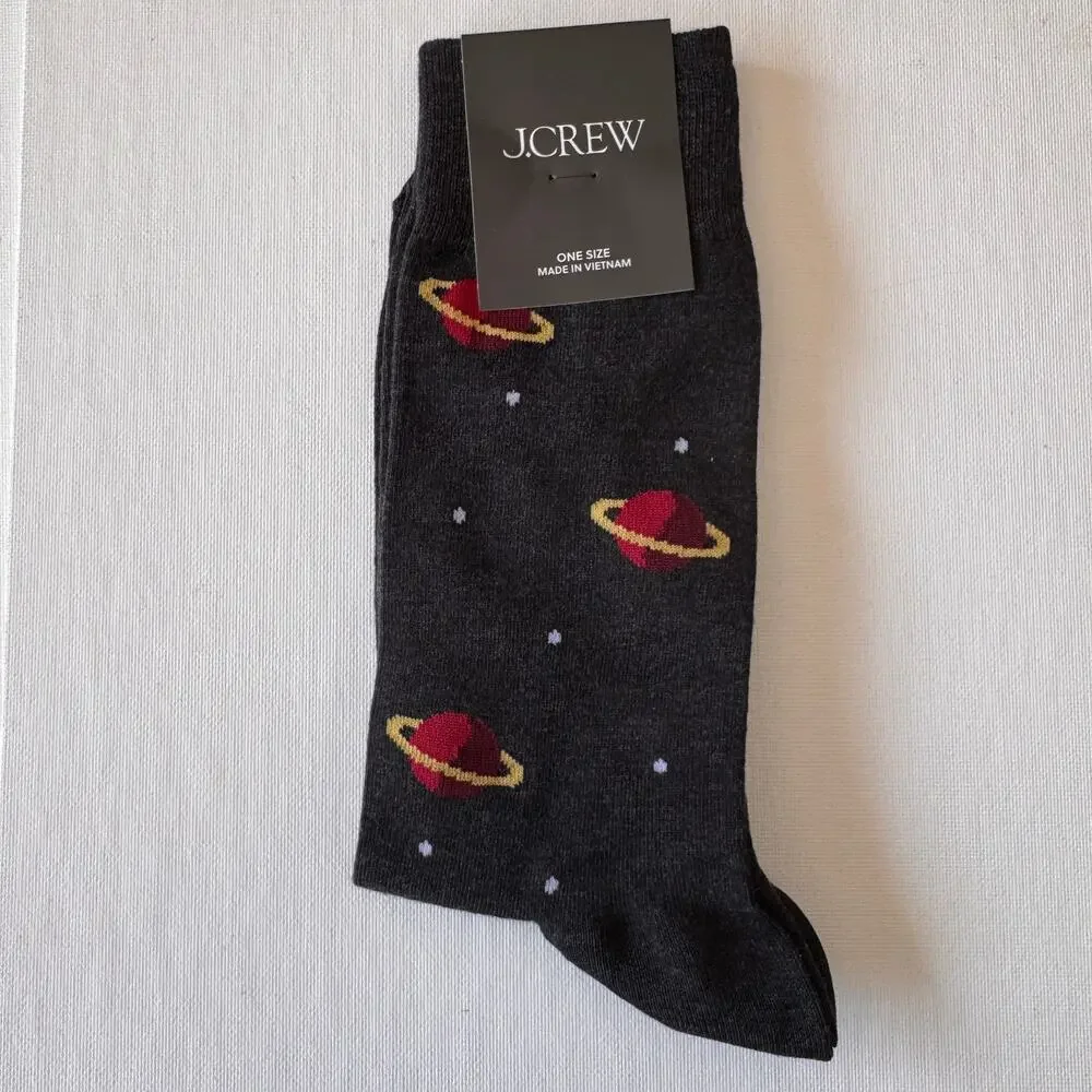 J.Crew Women’s Charcoal Gray Novelty Planet solar System Dress Socks NWT